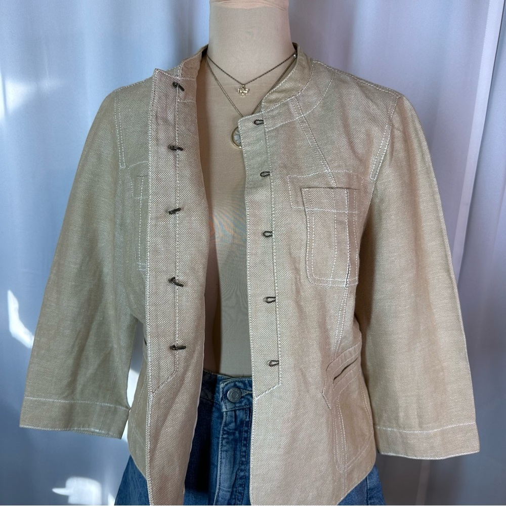 Kasper Petite Linen Blend 3/4 Sleeve Jacket Sz 12P Woven Hook Closure * READ - Picture 2 of 13